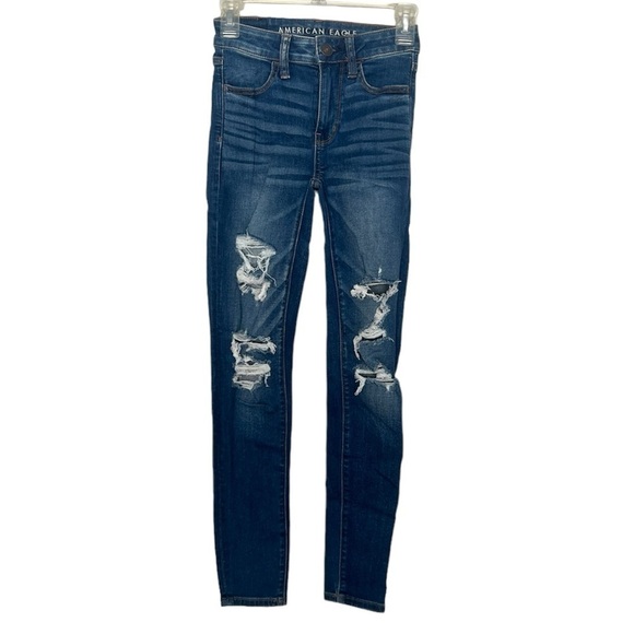 American Eagle Next Level Stretch High Rise Distressed Jegging 00 - Picture 1 of 6